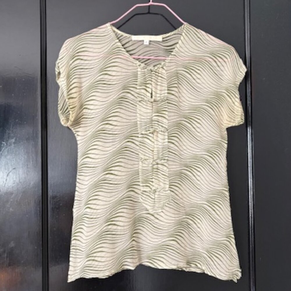 Erica Tanov 100% Silk Chiffon Top with Wavy Stripe Print